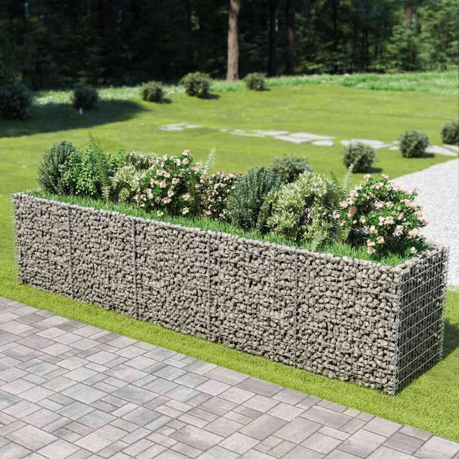 vidaXL Gabion plantenbak verhoogd 450x90x100 cm gegalvaniseerd staal afbeelding 1