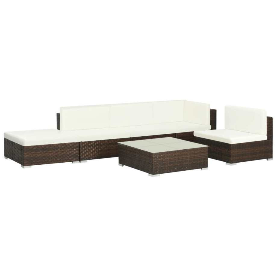 vidaXL 6-delige Loungeset met kussens poly rattan bruin afbeelding 1