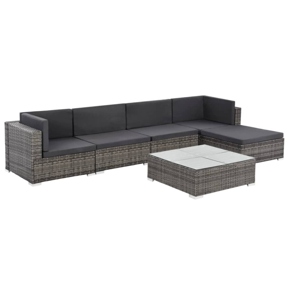 vidaXL 6-delige Loungeset met kussens poly rattan grijs afbeelding 1