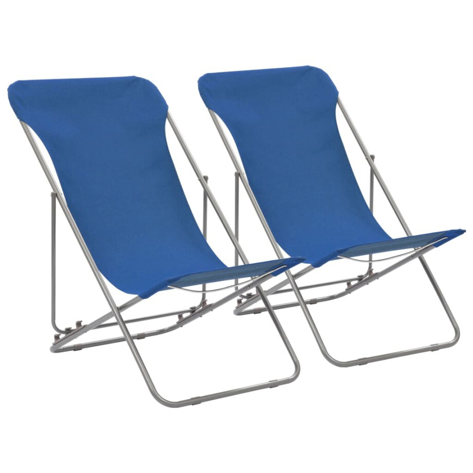 vidaXL Strandstoelen inklapbaar 2 st staal en oxford stof blauw vidaXL Strandstoelen inklapbaar 2 st staal en oxford stof blauw afbeelding 1