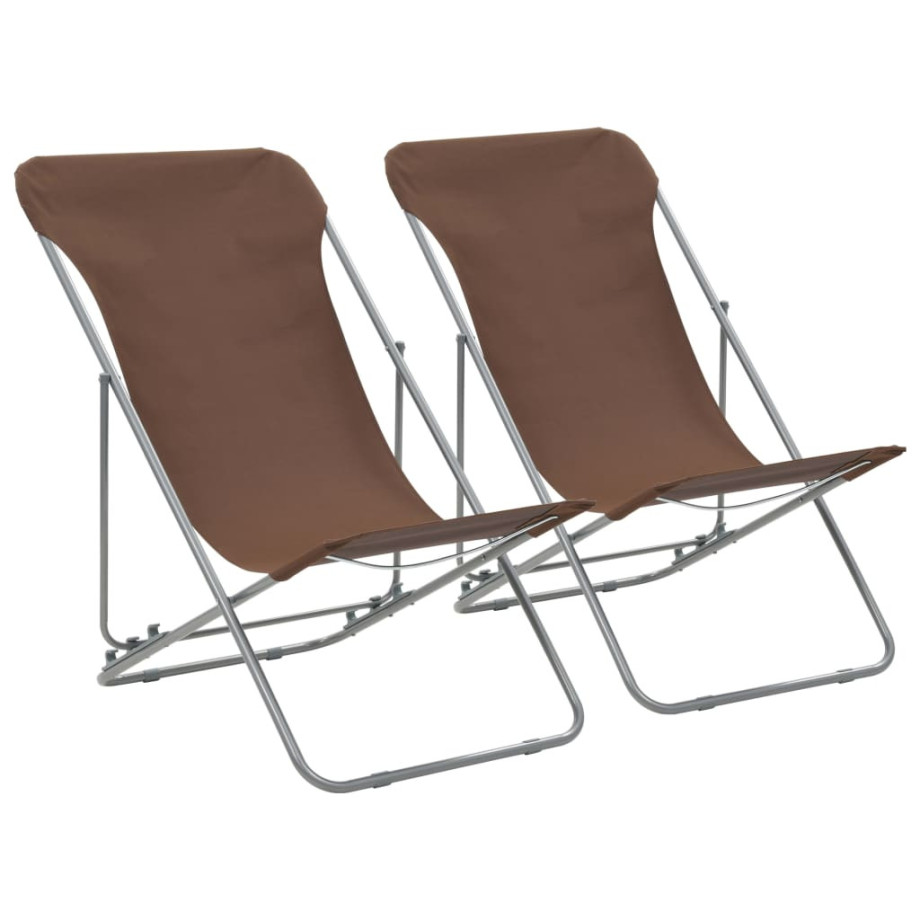 vidaXL Strandstoelen inklapbaar 2 st staal en oxford stof bruin afbeelding 1
