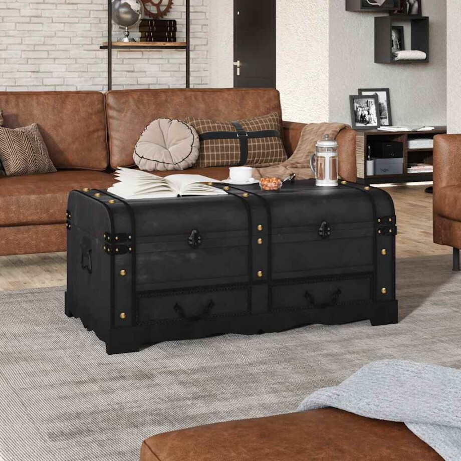 vidaXL Dekenkist 90x51x42 cm hout zwart vidaXL Dekenkist 90x51x42 cm hout zwart afbeelding 1