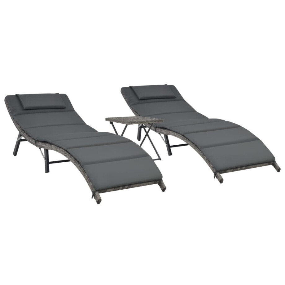 vidaXL 3-delige Loungeset inklapbaar poly rattan grijs afbeelding 1