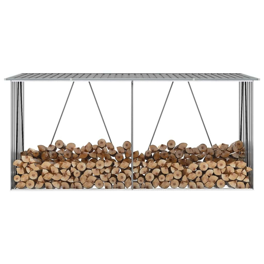 vidaXL Haardhoutschuur 330x84x152 cm gegalvaniseerd staal grijs afbeelding 1
