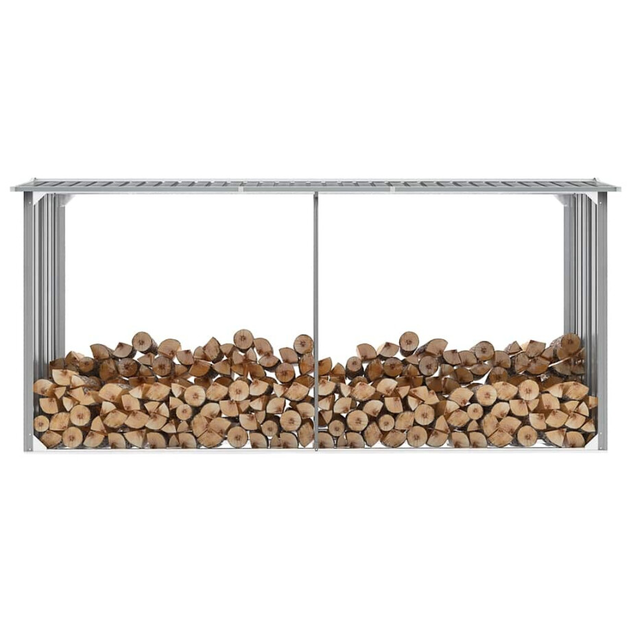 vidaXL Haardhoutschuur 330x92x153 cm gegalvaniseerd staal grijs afbeelding 1