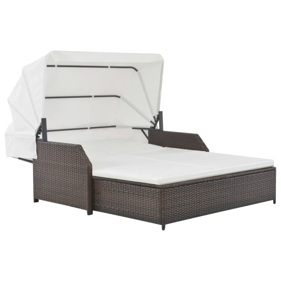 vidaXL Ligbed 2-persoons met luifel poly rattan bruin afbeelding 1