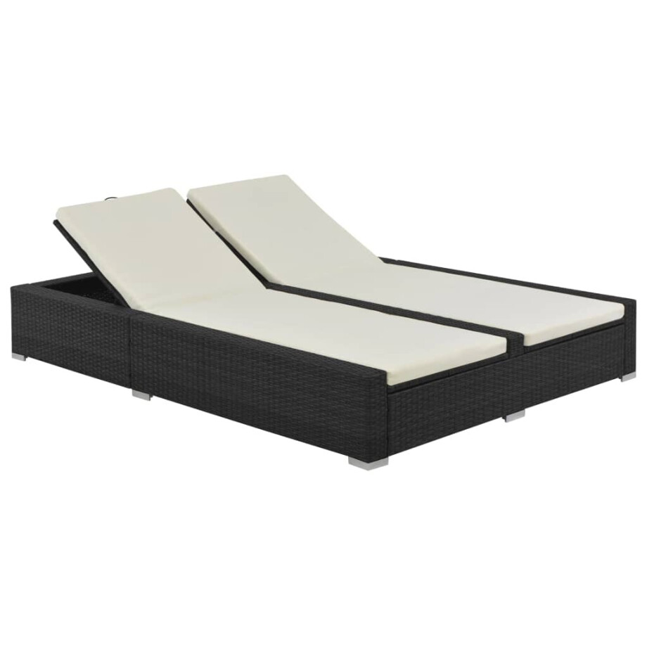 vidaXL Ligbed tweepersoons poly rattan zwart afbeelding 1