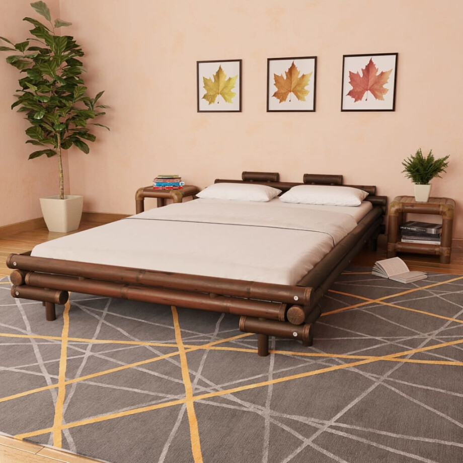 vidaXL Bedframe bamboe donkerbruin 140x200 cm afbeelding 1