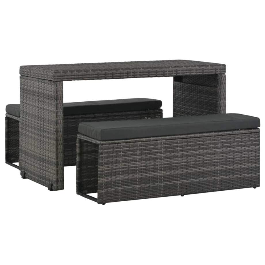 vidaXL 3-delige Tuinset met kussens poly rattan grijs afbeelding 1