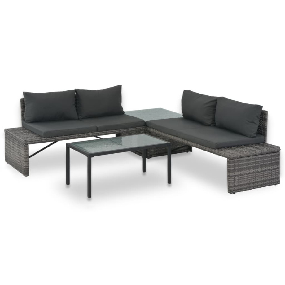 vidaXL Loungeset met kussens 3-delig poly rattan grijs afbeelding 1