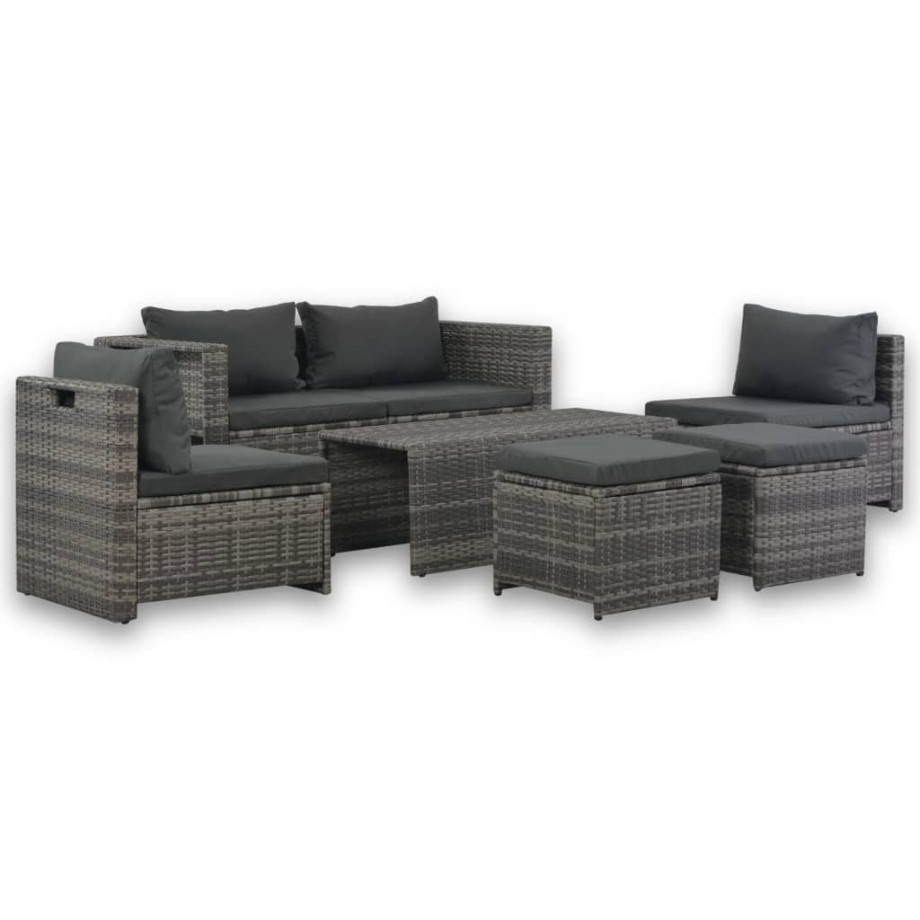 vidaXL Loungeset met kussens 6-delig poly rattan grijs afbeelding 1