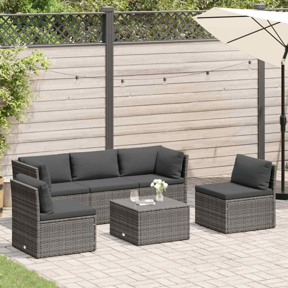vidaXL Loungeset met kussens 4-delig poly rattan grijs afbeelding 1