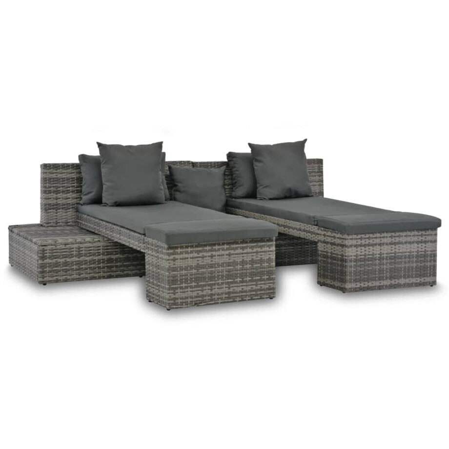 vidaXL 4-delige Loungeset met kussens poly rattan grijs afbeelding 1