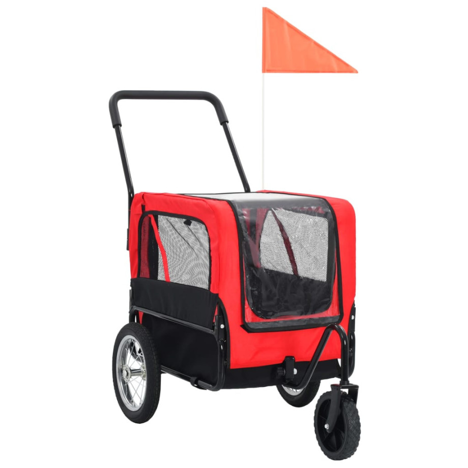 vidaXL Fietstrailer en kinderwagen 2-in-1 rood en zwart afbeelding 1