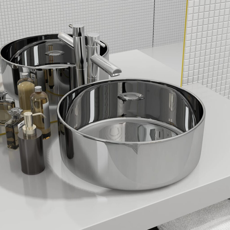 vidaXL Wastafel 40x15 cm keramiek zilverkleurig afbeelding 1