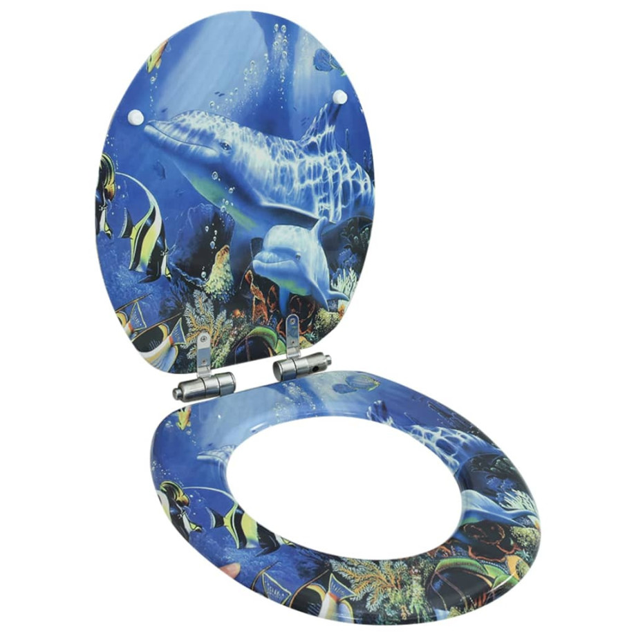 vidaXL Toiletbril met soft-close deksel dolfijn MDF afbeelding 1