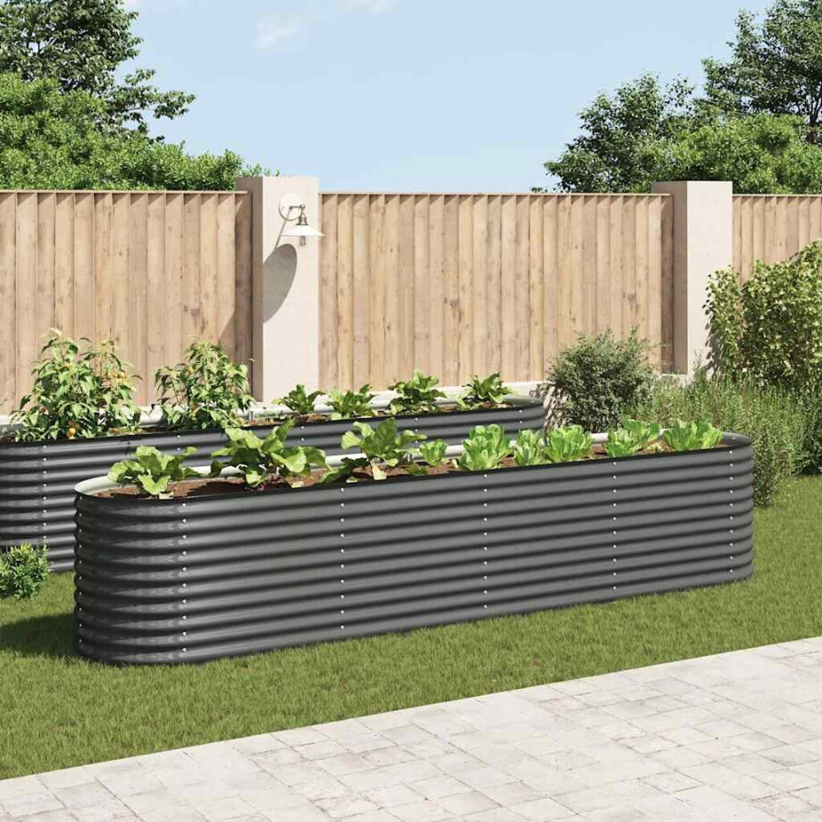 vidaXL Plantenbak verhoogd 400x80x81 cm gegalvaniseerd staal grijs afbeelding 1