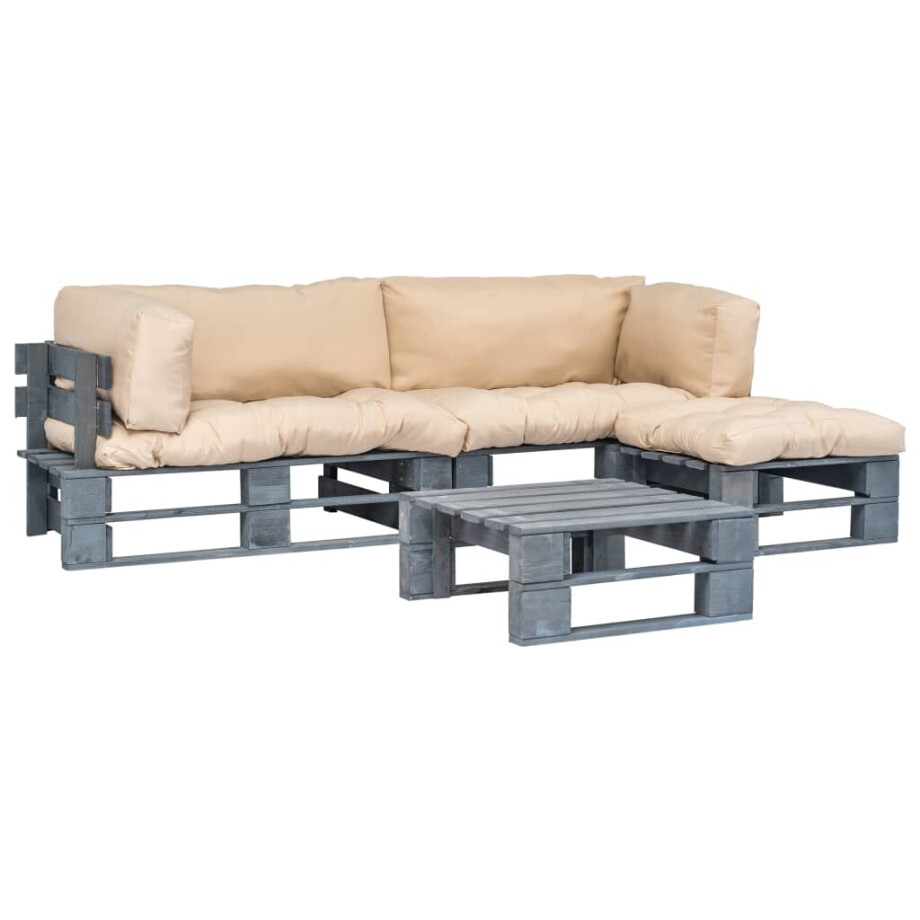 vidaXL 4-delige Loungeset pallet met zandkleurige kussens hout afbeelding 1
