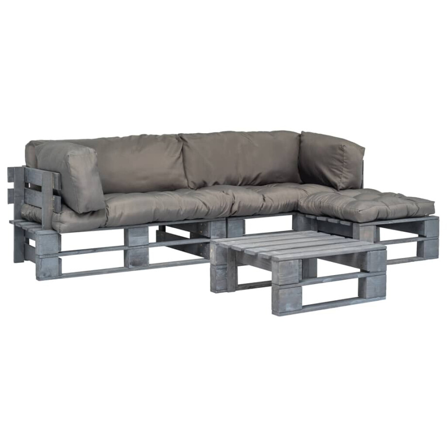 vidaXL 4-delige Loungeset pallet met grijze kussens hout afbeelding 1