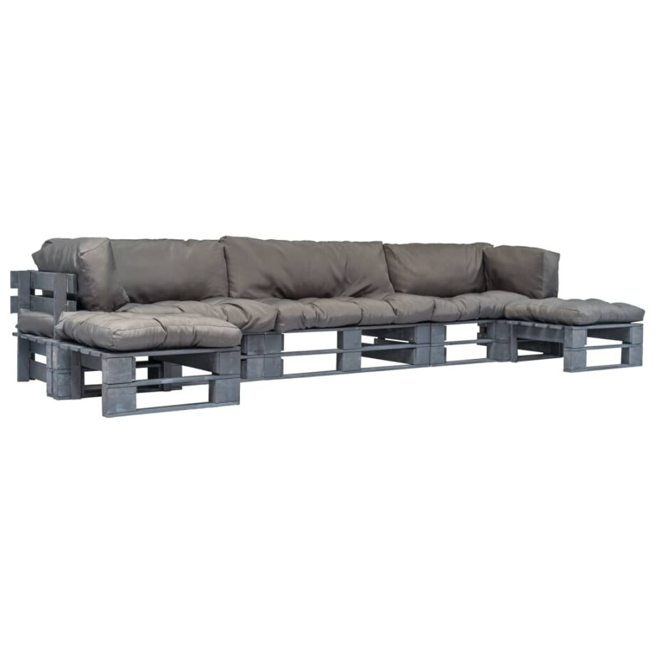 vidaXL 6-delige Loungeset pallet met grijze kussens hout afbeelding 1