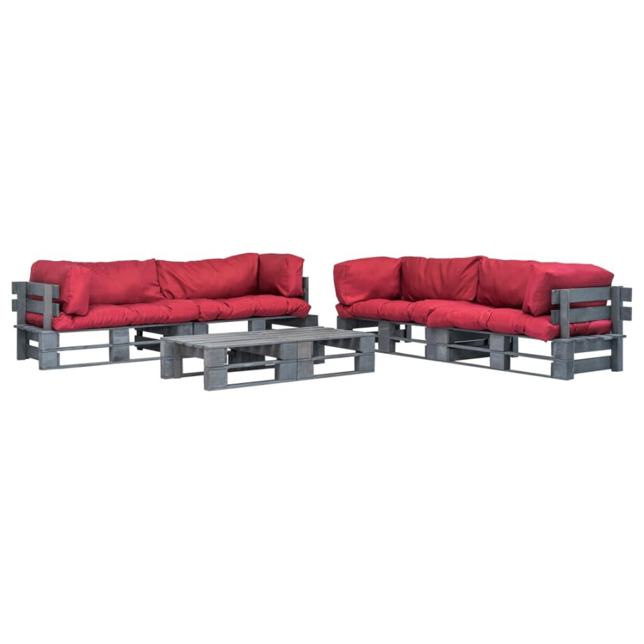 vidaXL 6-delige Loungeset pallet met rode kussens hout afbeelding 1