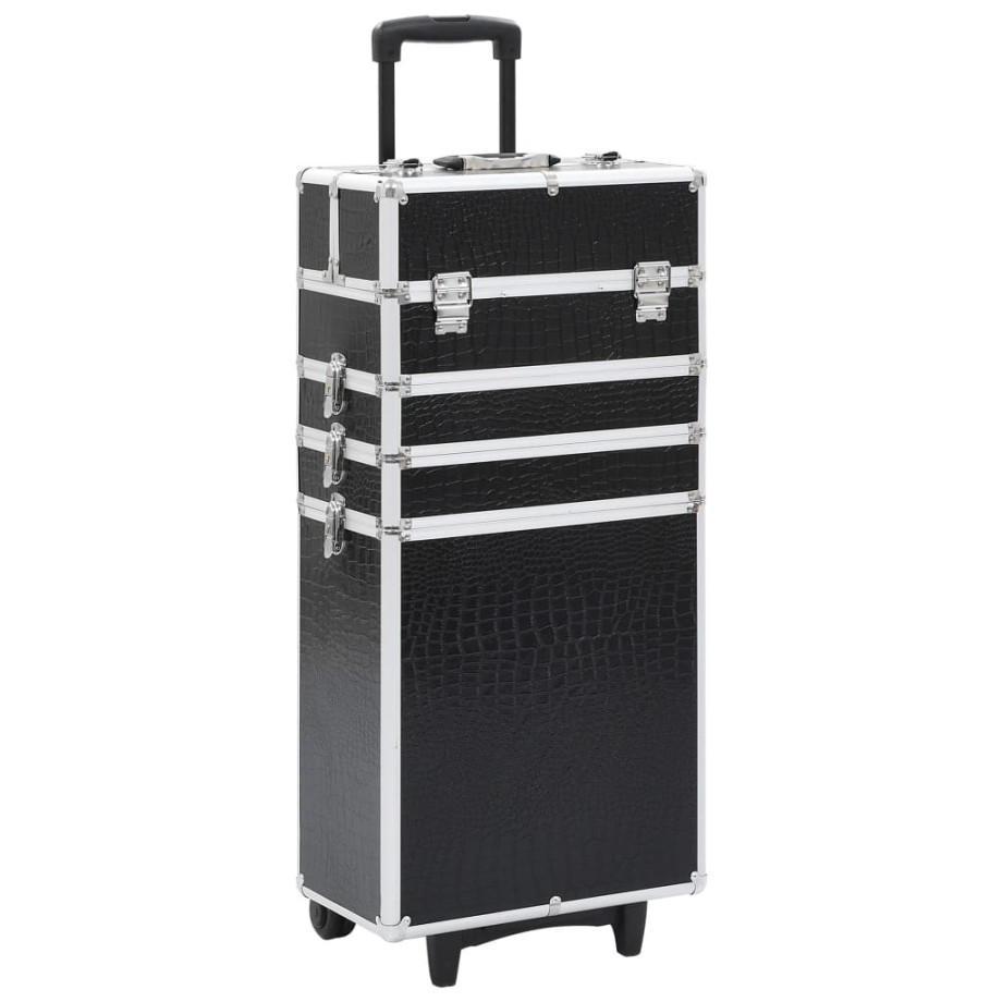 vidaXL Make-up trolley aluminium zwart met krokodillenpatroon afbeelding 1