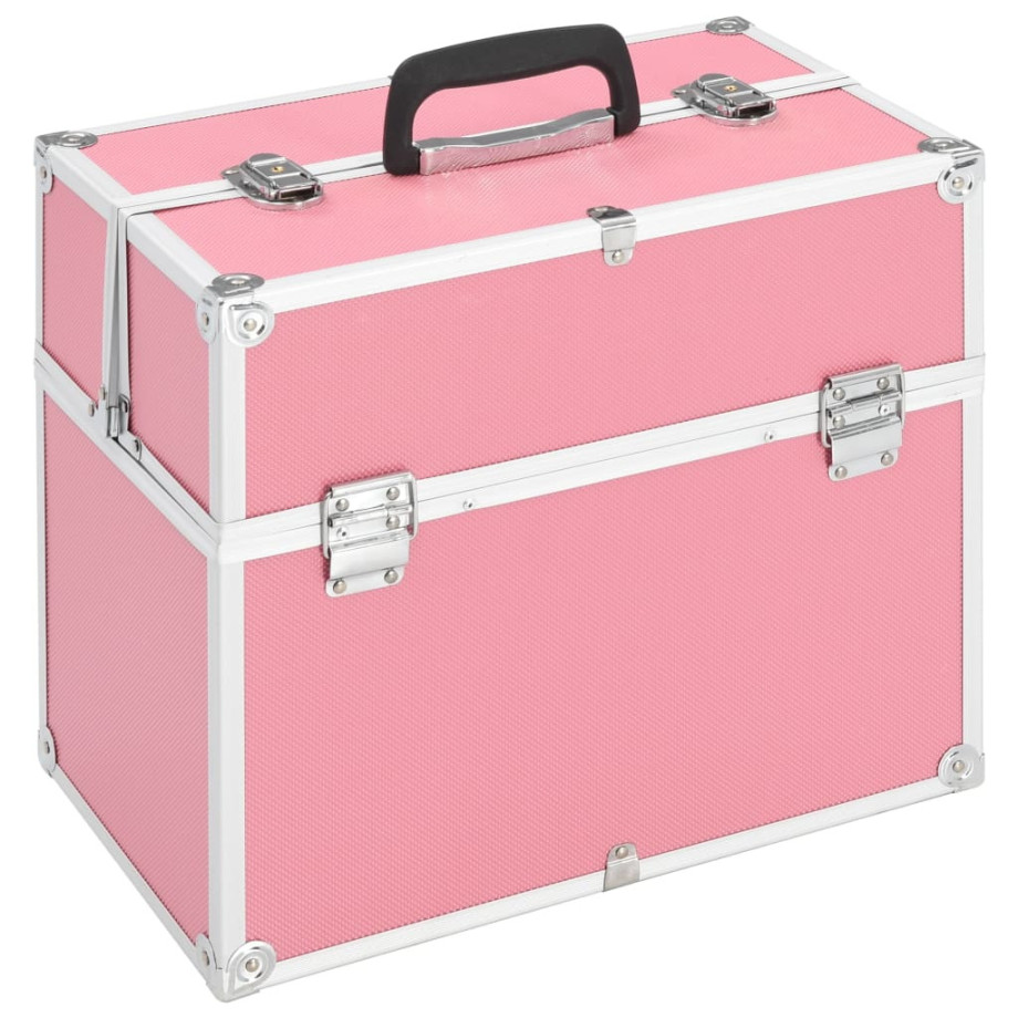 vidaXL Make-up koffer 37x24x35 cm aluminium roze afbeelding 1