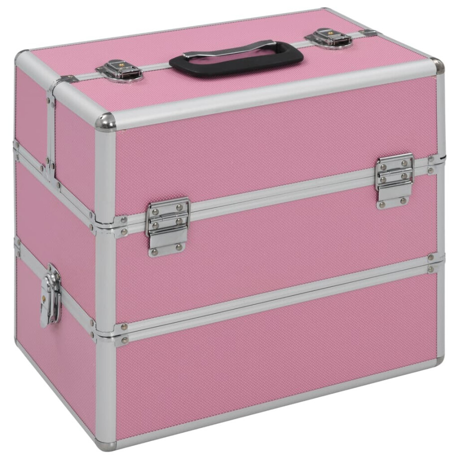vidaXL Make-up koffer 37x24x35 cm aluminium roze afbeelding 1