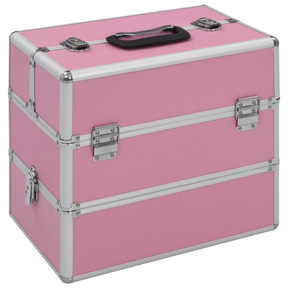 vidaXL Make-up koffer 37x24x35 cm aluminium roze afbeelding 1