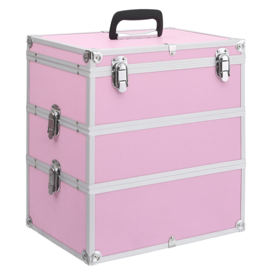 vidaXL Make-up koffer 37x24x40 cm aluminium roze afbeelding 1