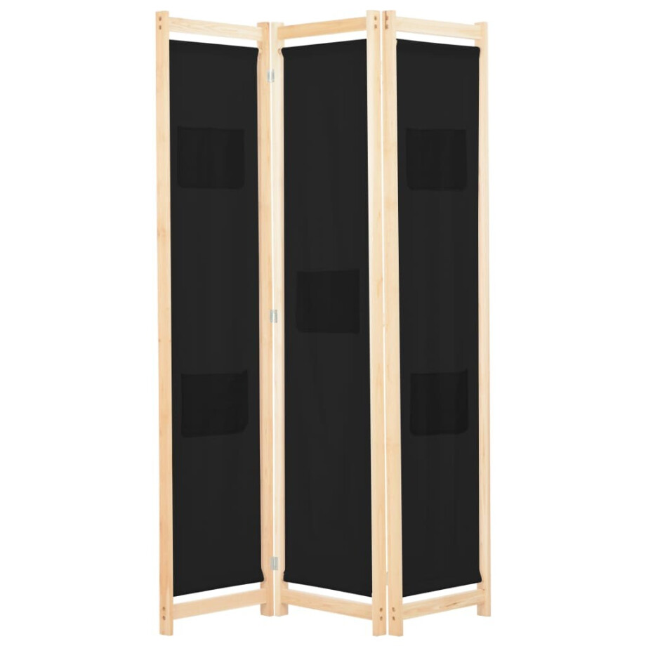 vidaXL Kamerscherm met 3 panelen 120x170x4 cm stof zwart vidaXL Kamerscherm met 3 panelen 120x170x4 cm stof zwart afbeelding 1