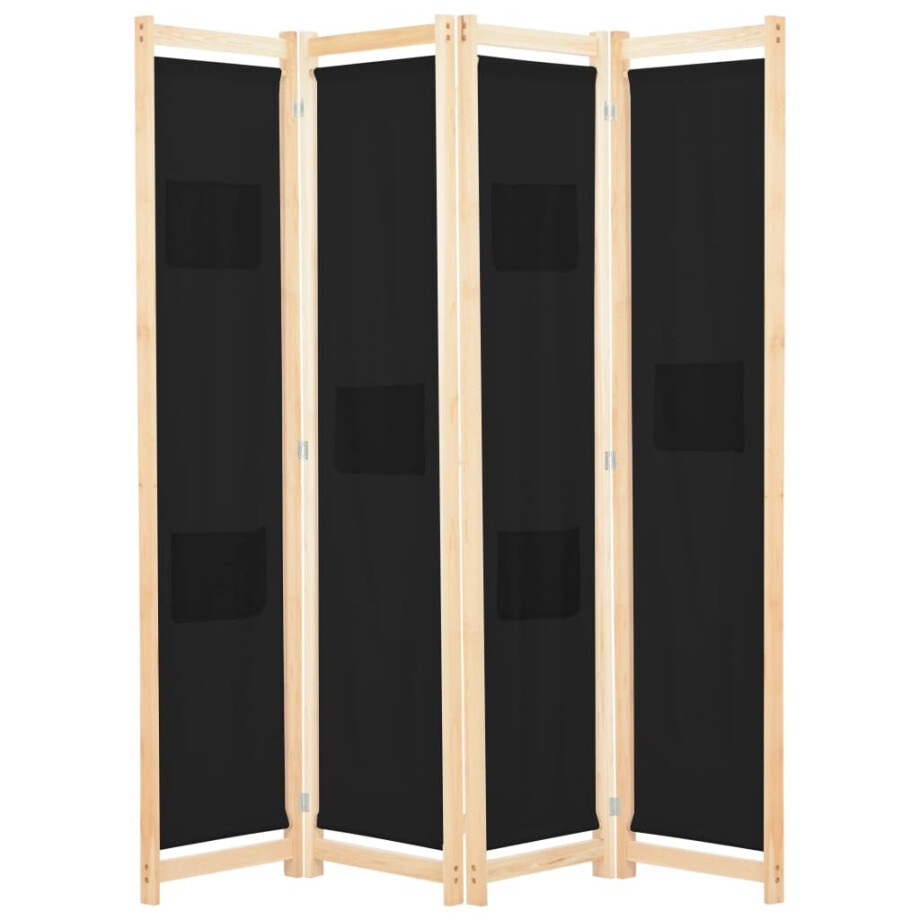vidaXL Kamerscherm met 4 panelen 160x170x4 cm stof zwart vidaXL Kamerscherm met 4 panelen 160x170x4 cm stof zwart afbeelding 1