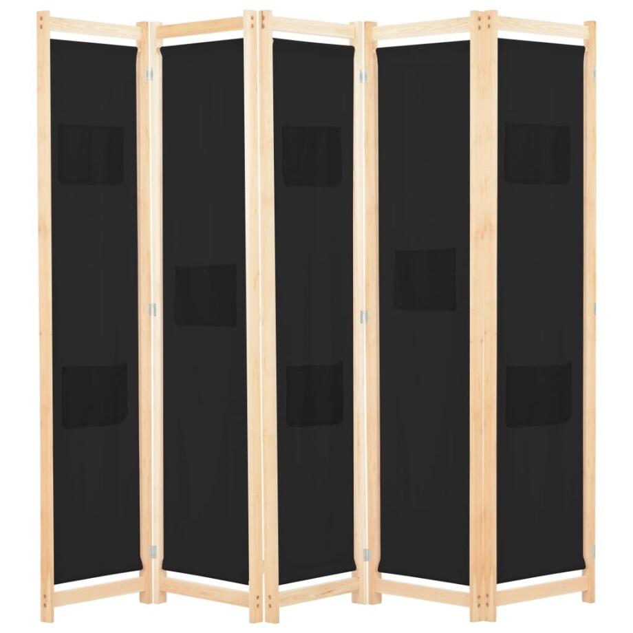 vidaXL Kamerscherm met 5 panelen 200x170x4 cm stof zwart vidaXL Kamerscherm met 5 panelen 200x170x4 cm stof zwart afbeelding 1