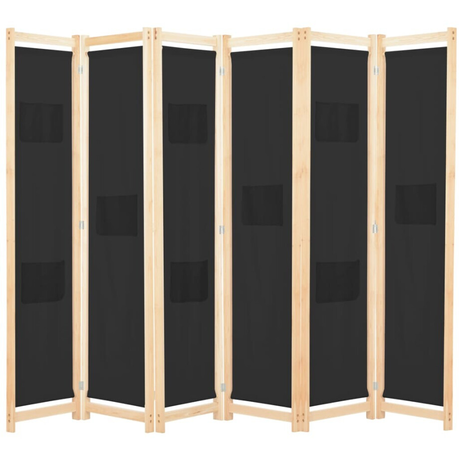 vidaXL Kamerscherm met 6 panelen 240x170x4 cm stof zwart vidaXL Kamerscherm met 6 panelen 240x170x4 cm stof zwart afbeelding 1