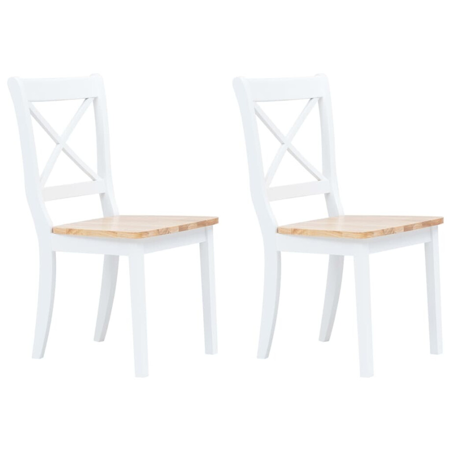 vidaXL Eetkamerstoelen 2 st massief rubberwood naturel en wit afbeelding 1