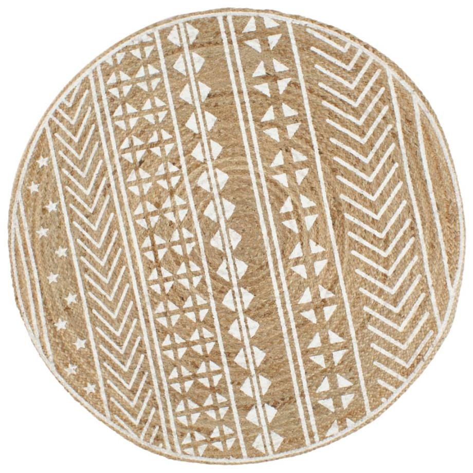 vidaXL Vloerkleed handgemaakt met witte print 150 cm jute afbeelding 1