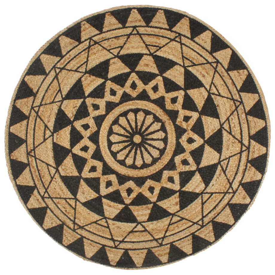 vidaXL Vloerkleed handgemaakt met zwarte print 120 cm jute afbeelding 1