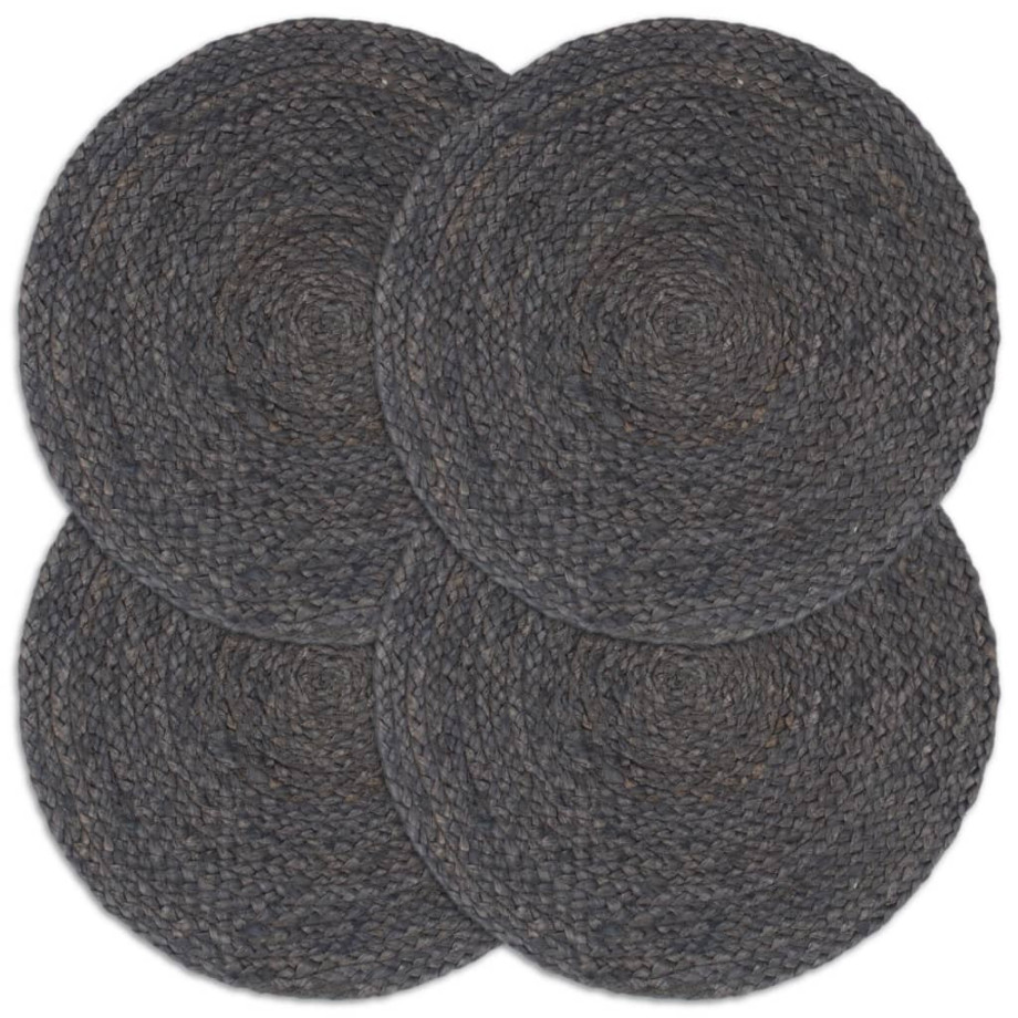 vidaXL Placemats 4 st rond 38 cm jute donkergrijs afbeelding 1