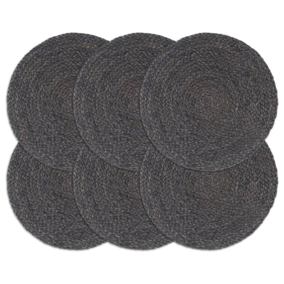 vidaXL Placemats 6 st rond 38 cm jute donkergrijs afbeelding 1