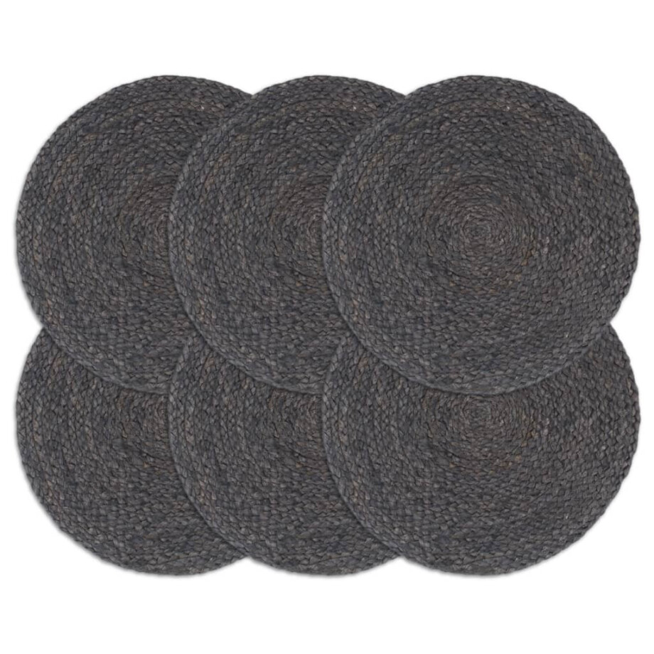 vidaXL Placemats 6 st rond 38 cm jute donkergrijs afbeelding 1