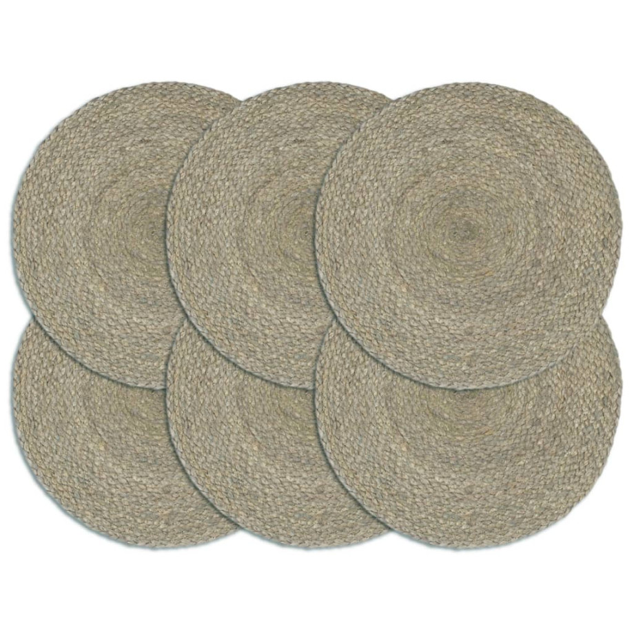 vidaXL Placemats 6 st rond 38 cm jute effen grijs afbeelding 1