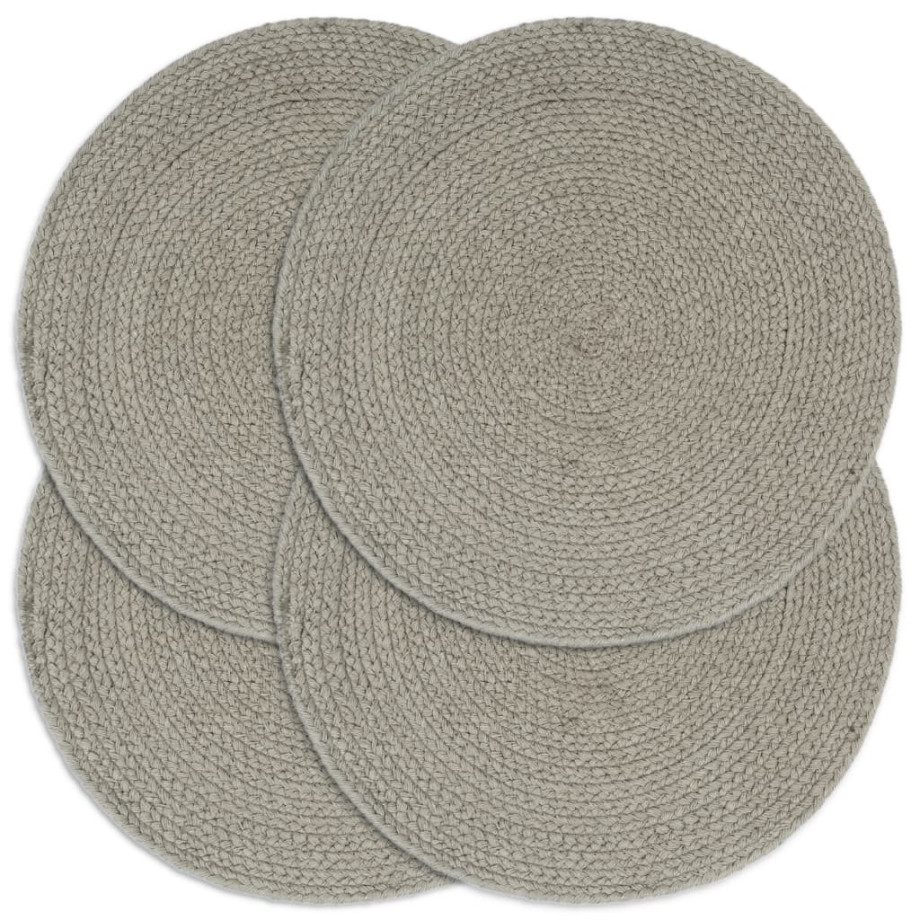 vidaXL Placemats 4 st rond 38 cm katoen effen grijs afbeelding 1