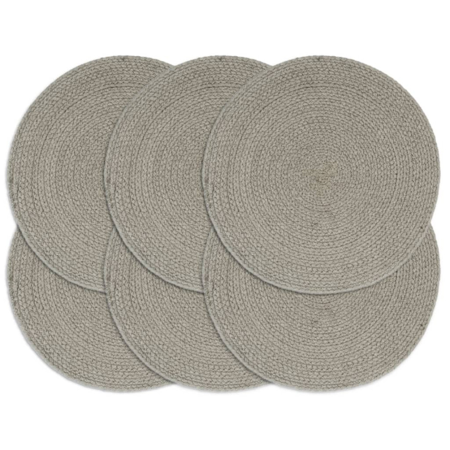 vidaXL Placemats 6 st rond 38 cm katoen effen grijs afbeelding 1