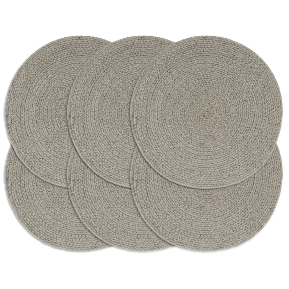 vidaXL Placemats 6 st rond 38 cm katoen effen grijs vidaXL Placemats 6 st rond 38 cm katoen effen grijs afbeelding 1