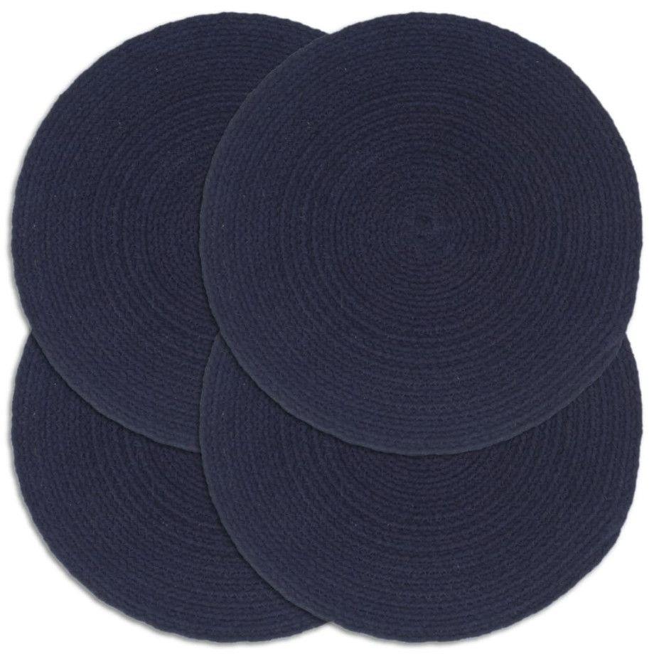 vidaXL Placemats 4 st rond 38 cm katoen effen marineblauw afbeelding 1