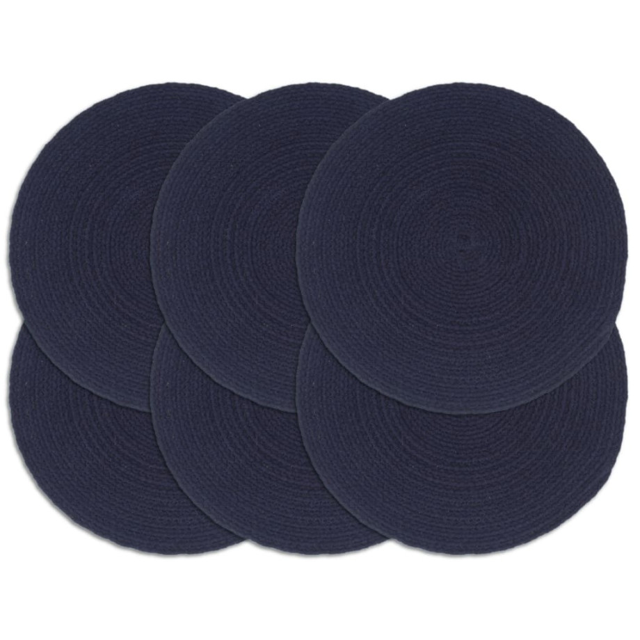 vidaXL Placemats 6 st rond 38 cm katoen effen marineblauw afbeelding 1