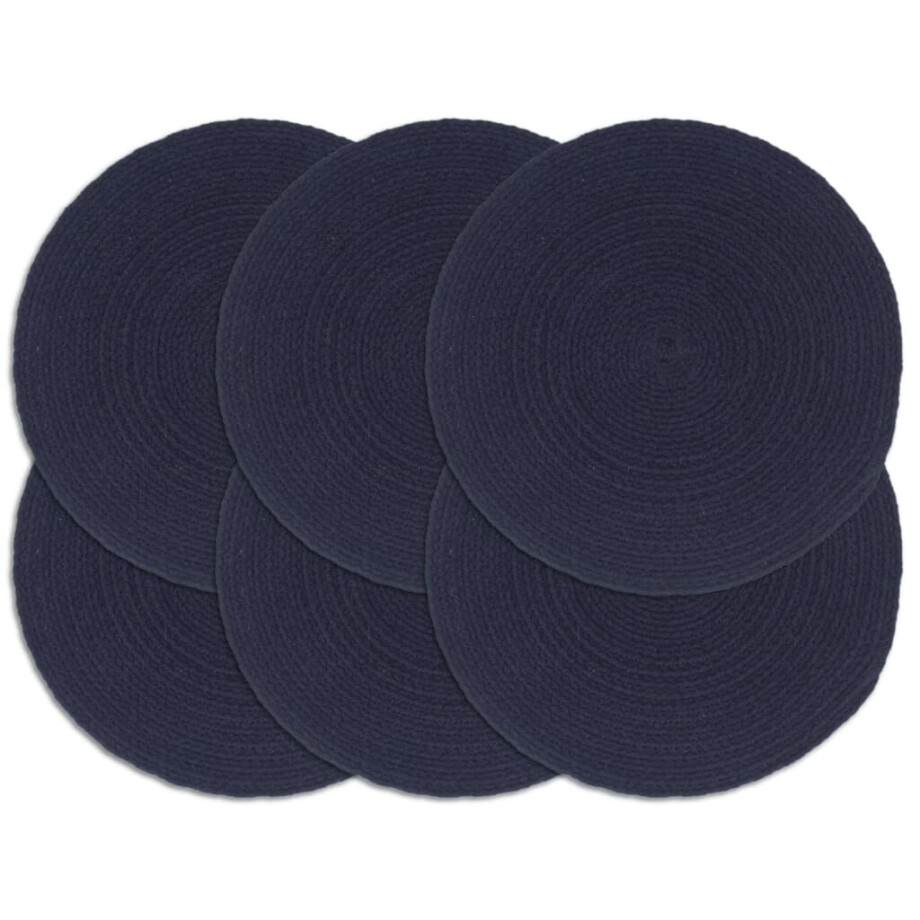 vidaXL Placemats 6 st rond 38 cm katoen effen marineblauw vidaXL Placemats 6 st rond 38 cm katoen effen marineblauw afbeelding 1