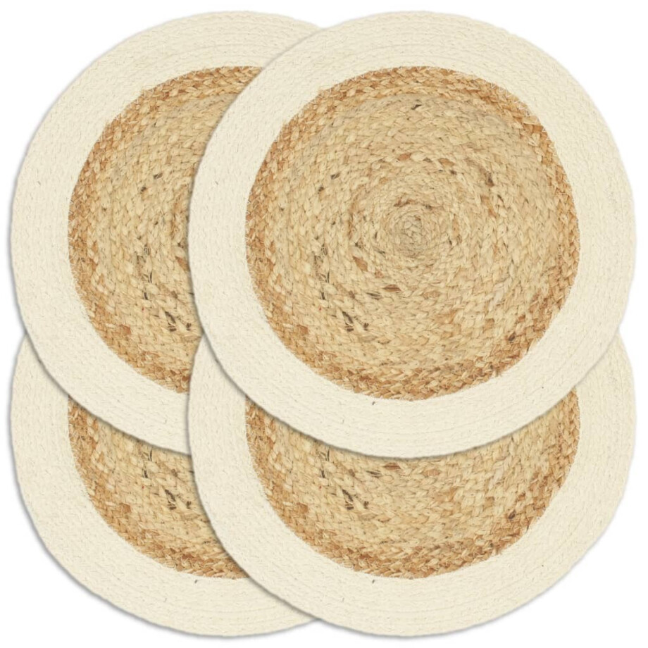 vidaXL Placemats 4 st rond 38 cm jute en katoen natuurlijk vidaXL Placemats 4 st rond 38 cm jute en katoen natuurlijk afbeelding 1