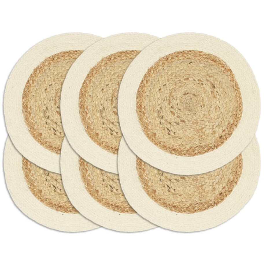 vidaXL Placemats 6 st rond 38 cm jute en katoen natuurlijk afbeelding 1