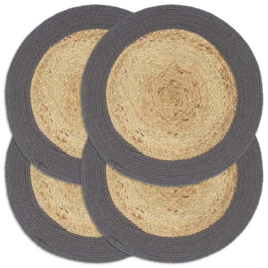 vidaXL Placemats 4 st 38 cm jute en katoen natuurlijk en antraciet afbeelding 1